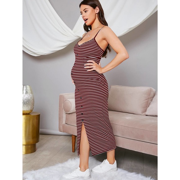 Maternity Button Front Striped Dress - Picture 3 of 8